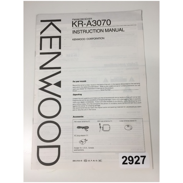 Kenwood Instruction Manual KR-A3070